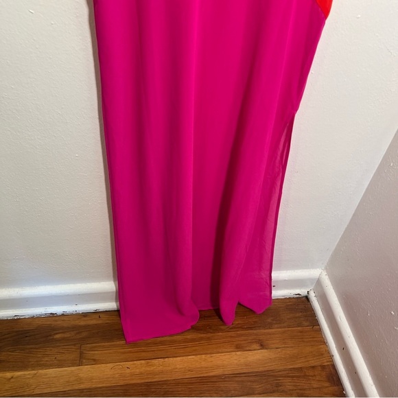 Sleeveless Sheer Maxi Dress Cover Up Pink Orange Colorblock - Picture 7 of 8
